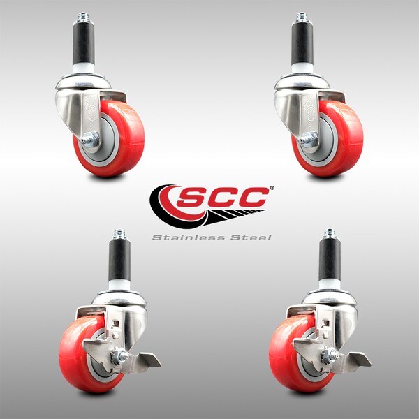 Service Caster 3.5 Inch 316SS Red Poly Swivel 1 Inch Expanding Stem Caster Brake, 2PK SCC-SS316EX20S3514-PPUBRED-2-TLB-2-1 - main